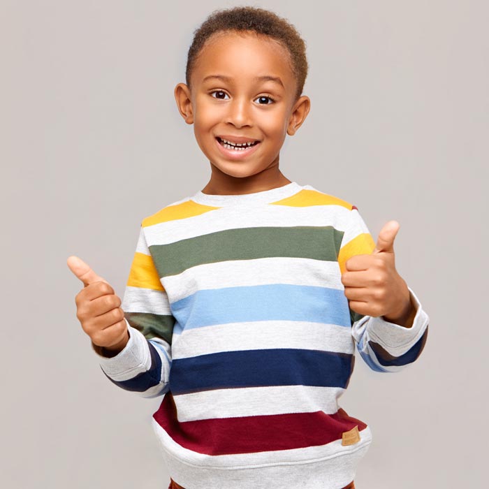 kid making thumbs up gesture expressing agreement approval giving his like sq